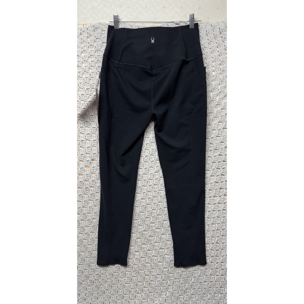Spyder Active Teach Fleece‎ Leggings Women Sz L Black Cell Pocket High Waisted
